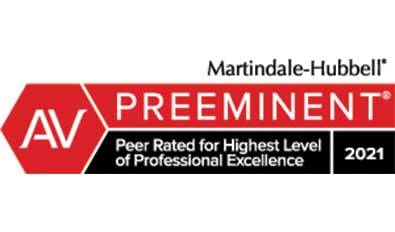 Martindale-Hubbell | AV Preeminent | Peer Rated for Highest Level of Professional Excellence | 2021